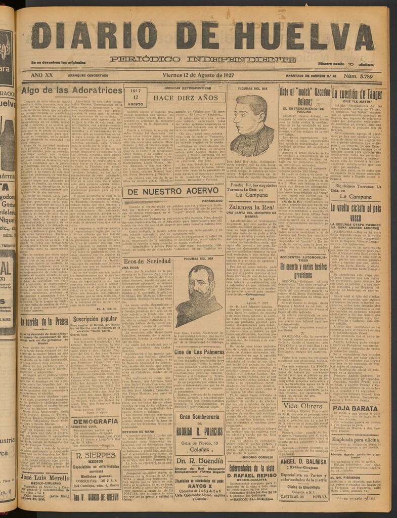 Miniatura de Diario de Huelva : periódico independiente del 12 de agosto de 1927