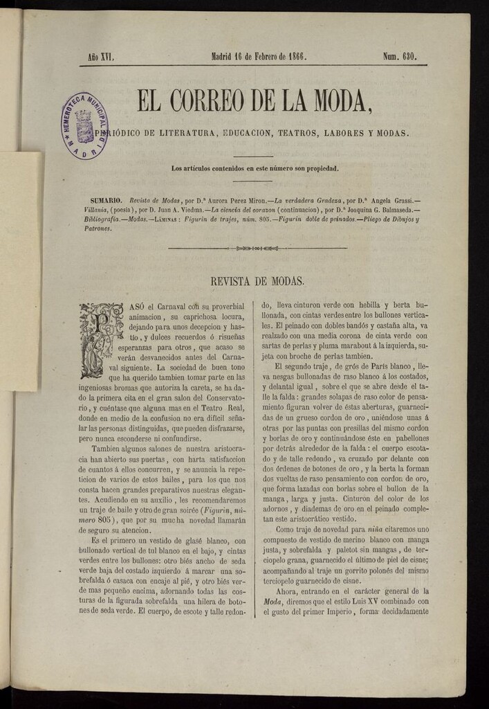 Miniatura de El Correo de la Moda: periódico del bello sexo del 16 de febrero de 1866