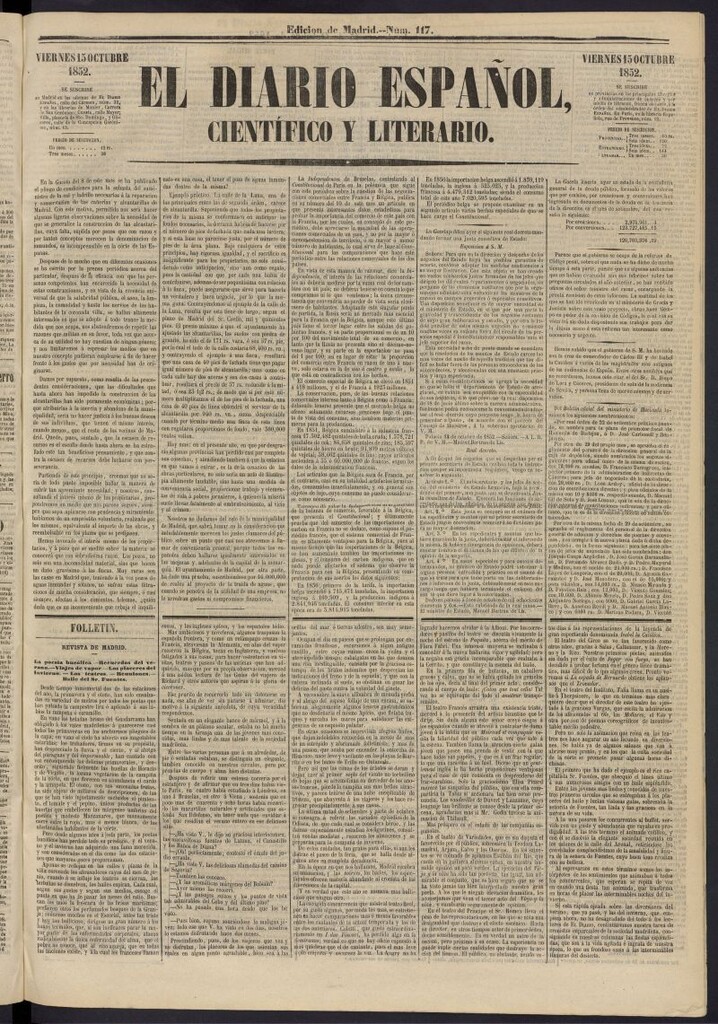 Miniatura de El Diario Español Político y Literario del 15 de octubre de 1852, nº 117