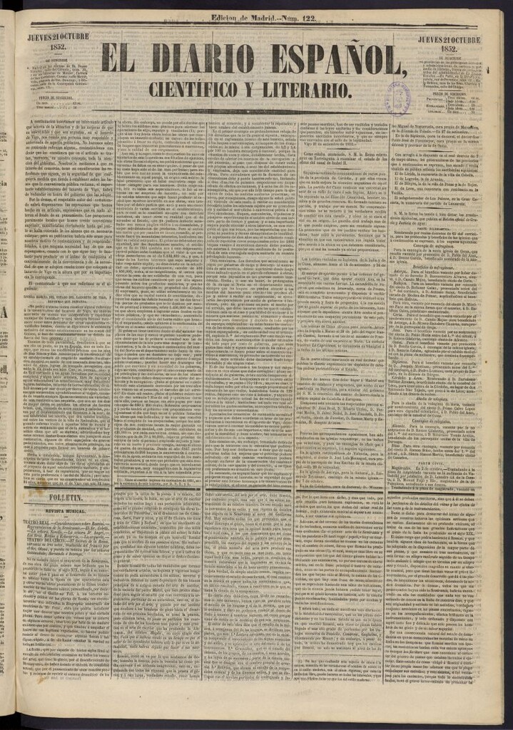 Miniatura de El Diario Español Político y Literario del 21 de octubre de 1852, nº 122