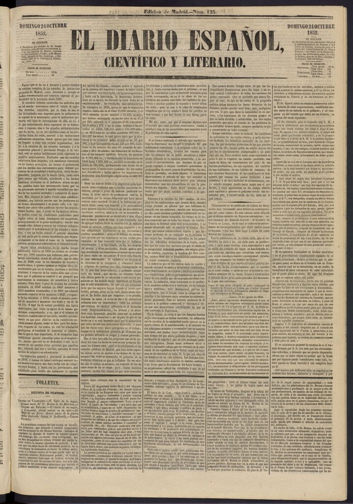 Miniatura de El Diario Español Político y Literario del 24 de octubre de 1852, nº 125