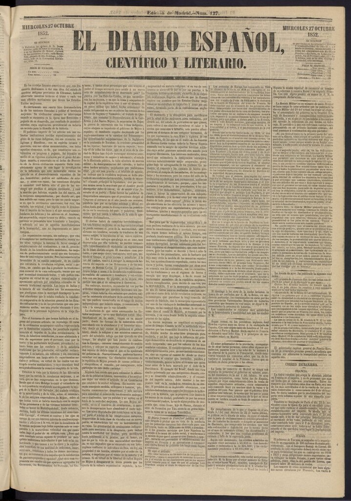 Miniatura de El Diario Español Político y Literario del 27 de octubre de 1852, nº 127