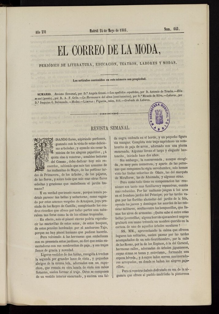 Miniatura de El Correo de la Moda: periódico del bello sexo del 24 de mayo de 1866