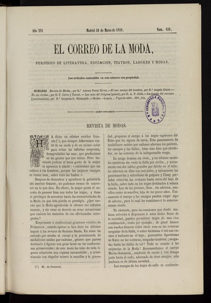 Miniatura de El Correo de la Moda: periódico del bello sexo del 31 de marzo de 1866
