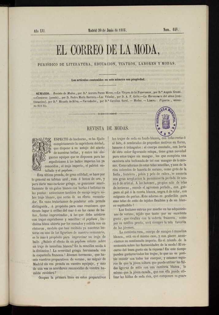 Miniatura de El Correo de la Moda: periódico del bello sexo del 30 de junio de 1866