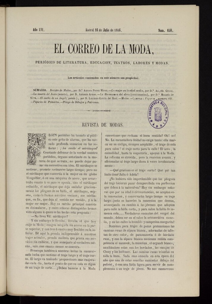 Miniatura de El Correo de la Moda: periódico del bello sexo del 16 de julio de 1866
