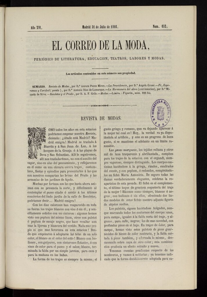 Miniatura de El Correo de la Moda: periódico del bello sexo del 31 de julio de 1866