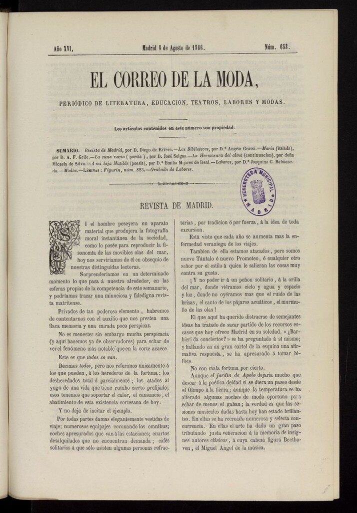 Miniatura de El Correo de la Moda: periódico del bello sexo del 8 de agosto de 1866