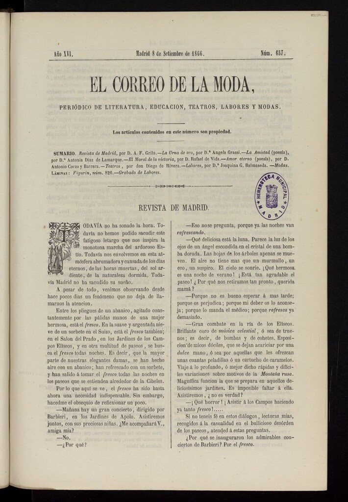Miniatura de El Correo de la Moda: periódico del bello sexo del 8 de septiembre de 1866