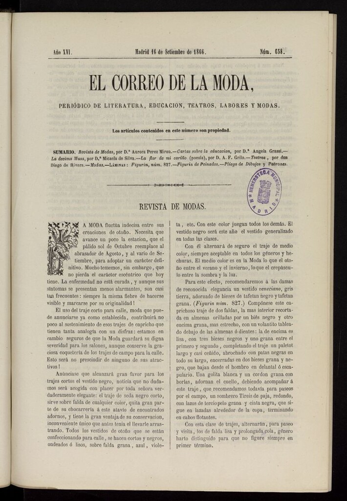 Miniatura de El Correo de la Moda: periódico del bello sexo del 16 de septiembre de 1866
