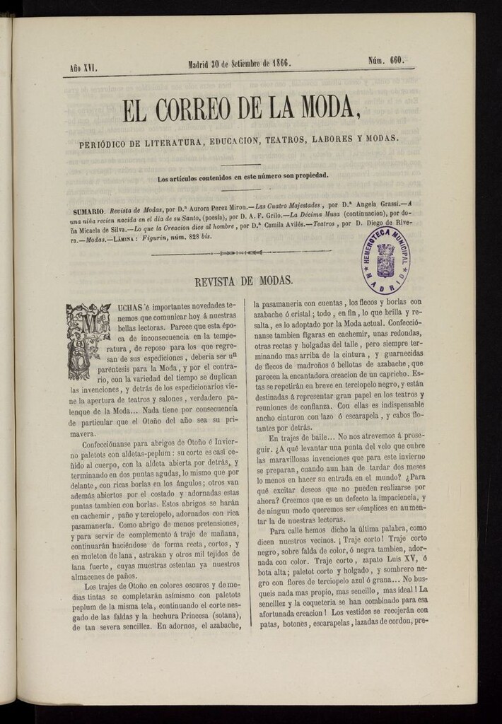 Miniatura de El Correo de la Moda: periódico del bello sexo del 30 de septiembre de 1866