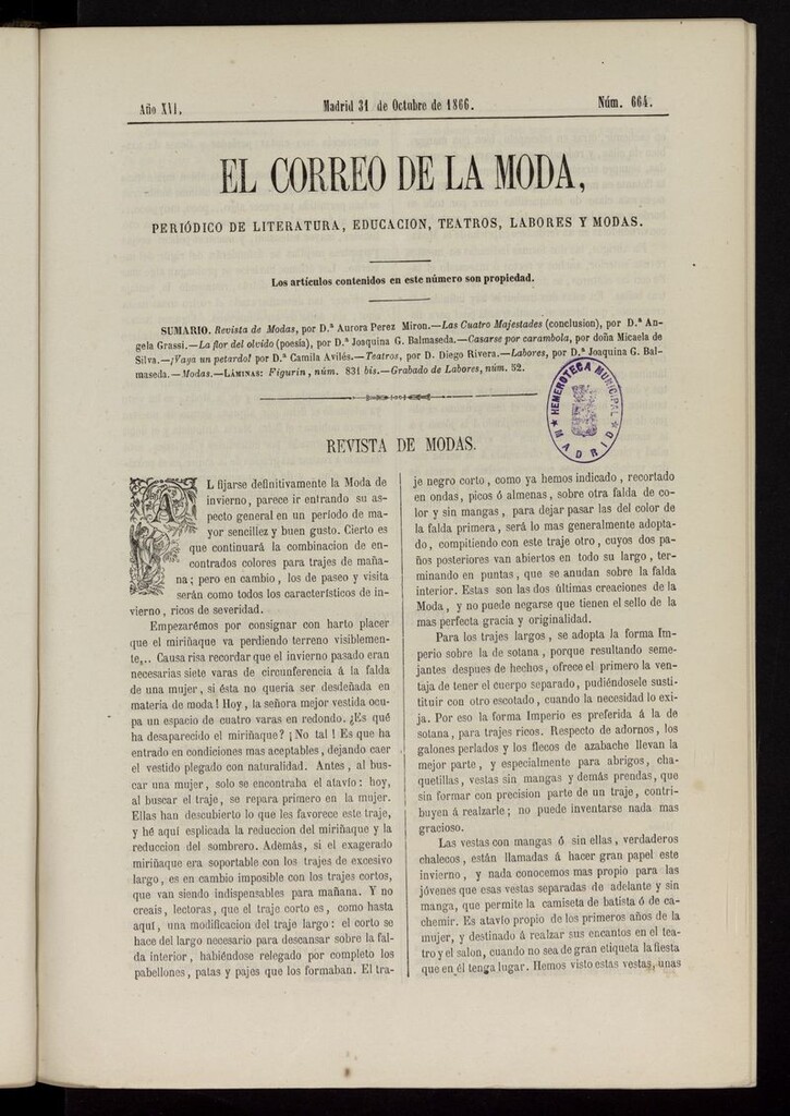 Miniatura de El Correo de la Moda: periódico del bello sexo del 31 de octubre de 1866