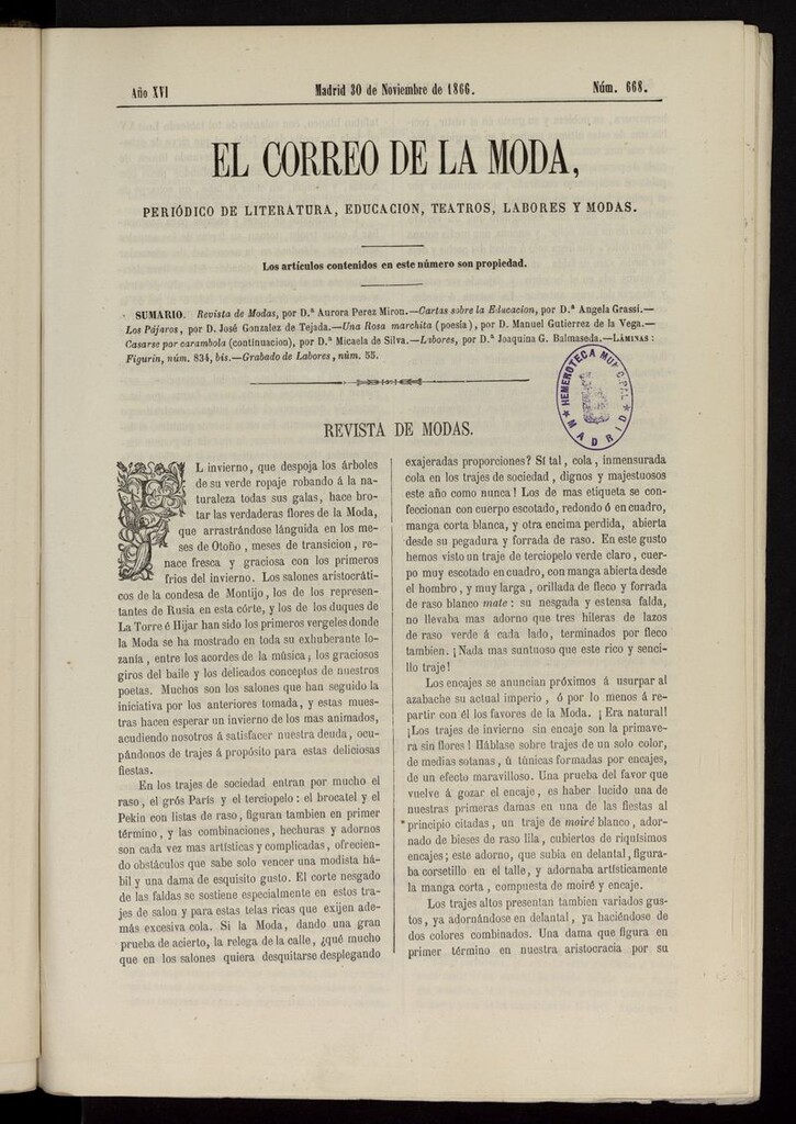 Miniatura de El Correo de la Moda: periódico del bello sexo del 30 de noviembre de 1866