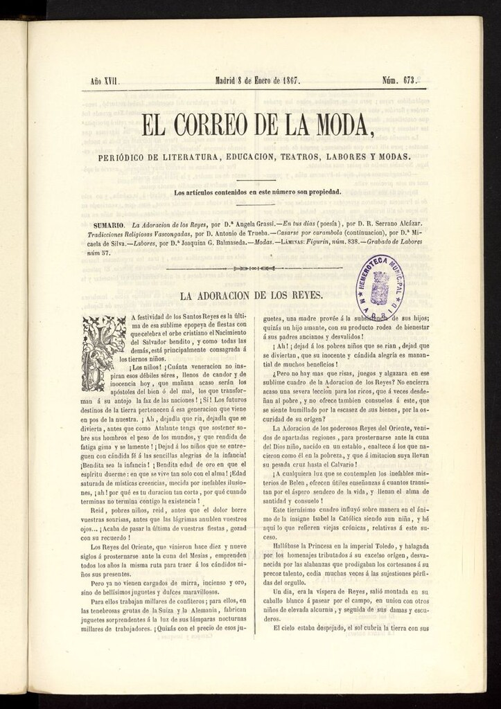 Miniatura de El Correo de la Moda: periódico del bello sexo del 8 de enero de 1867