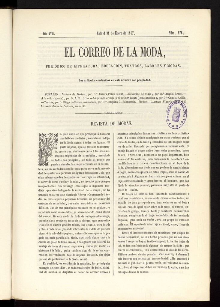 Miniatura de El Correo de la Moda: periódico del bello sexo del 31 de enero de 1867