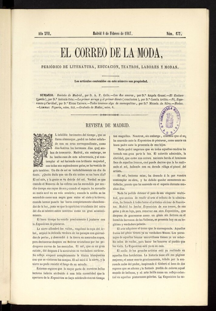 Miniatura de El Correo de la Moda: periódico del bello sexo del 8 de febrero de 1867