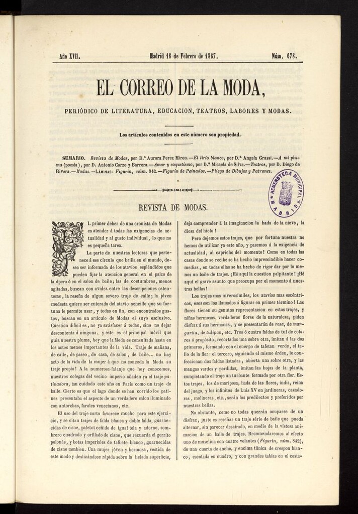 Miniatura de El Correo de la Moda: periódico del bello sexo del 16 de febrero de 1867