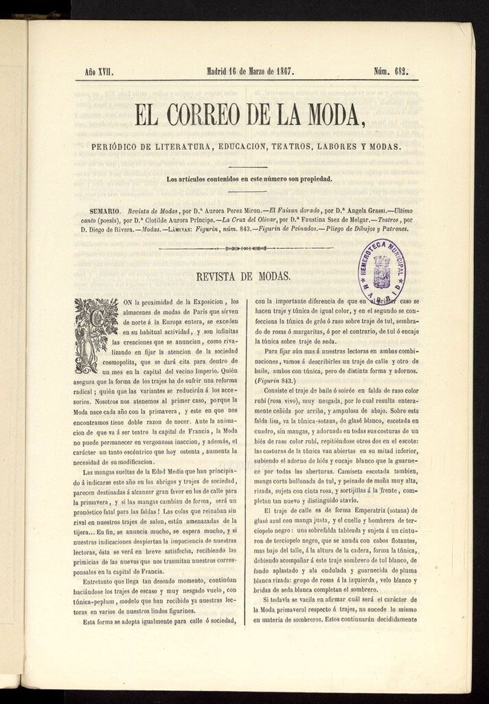 Miniatura de El Correo de la Moda: periódico del bello sexo del 16 de marzo de 1867