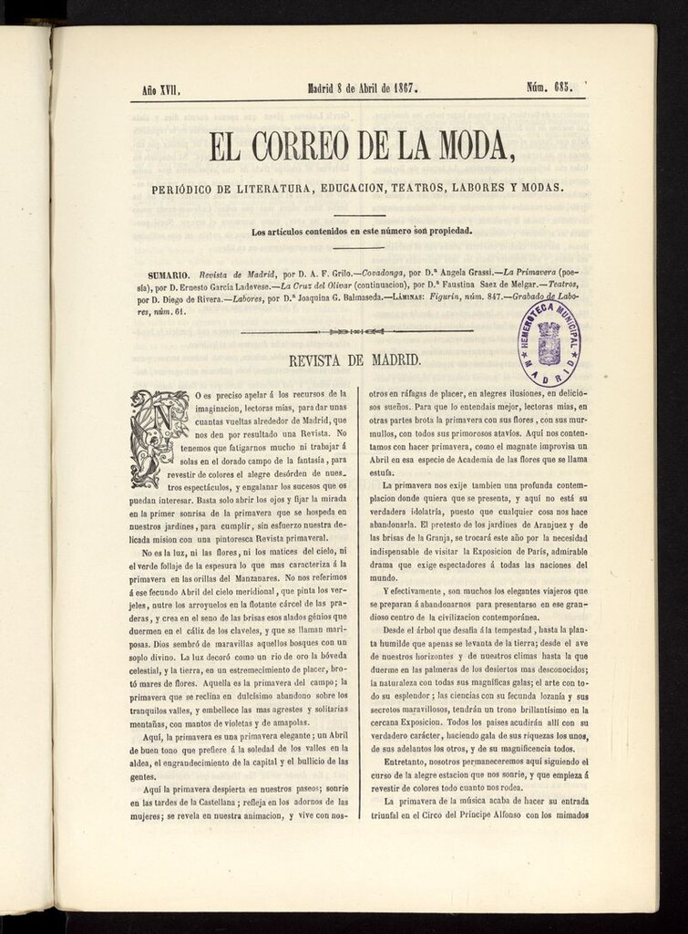 Miniatura de El Correo de la Moda: periódico del bello sexo del 8 de abril de 1867