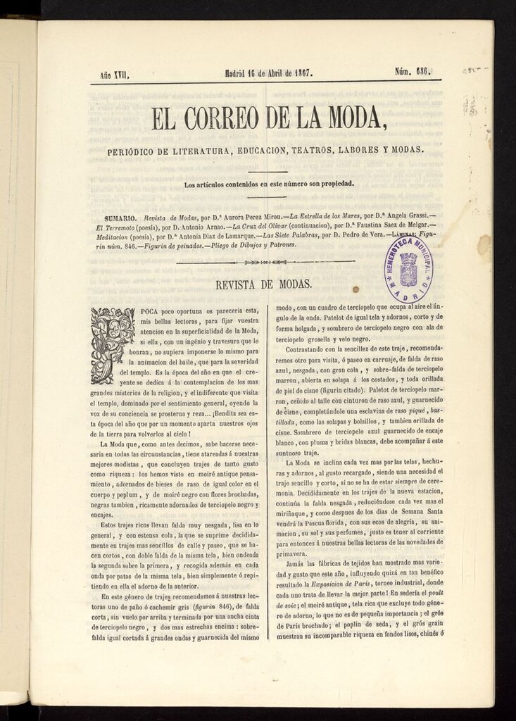Miniatura de El Correo de la Moda: periódico del bello sexo del 16 de abril de 1867