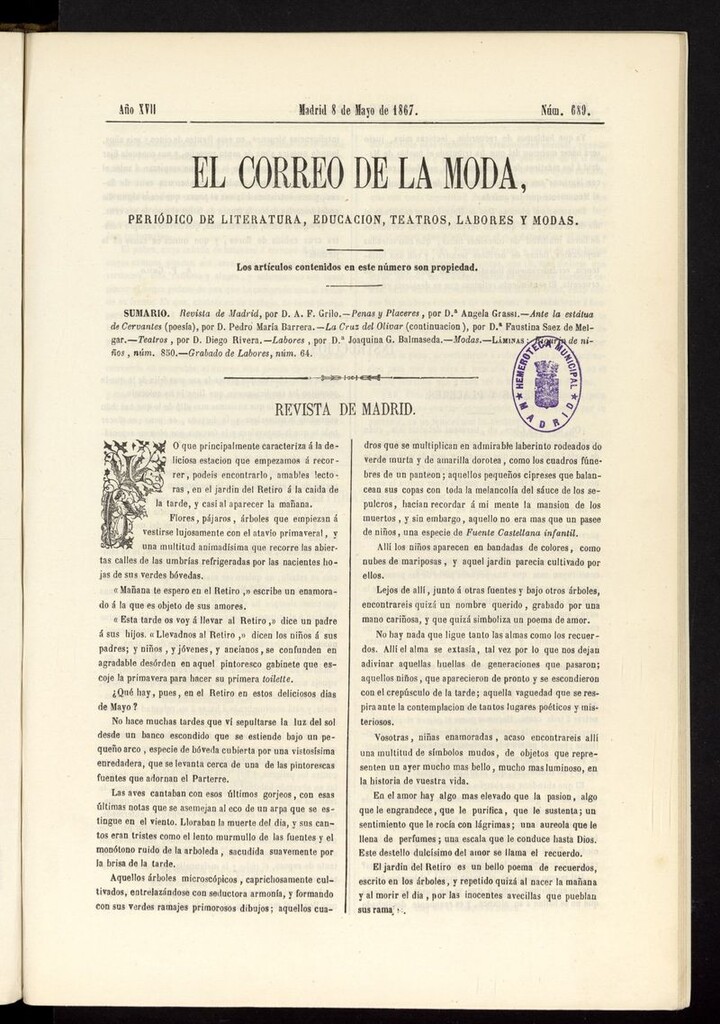 Miniatura de El Correo de la Moda: periódico del bello sexo del 8 de mayo de 1867