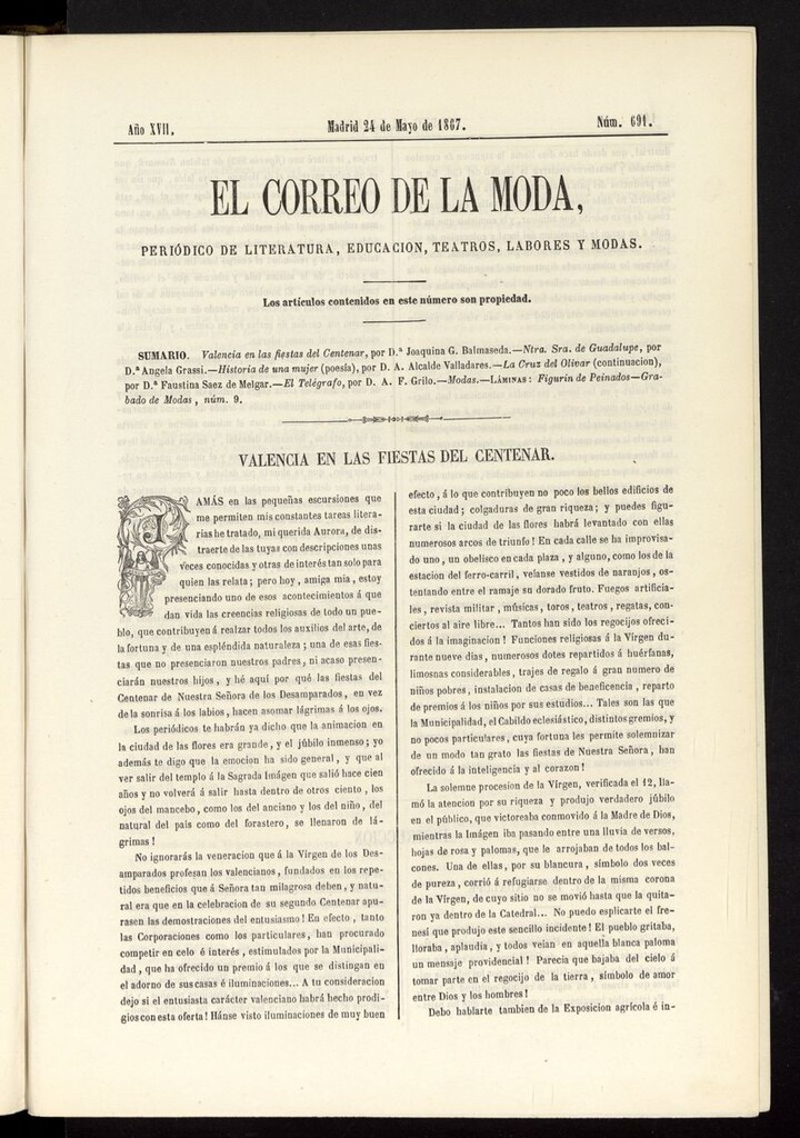 Miniatura de El Correo de la Moda: periódico del bello sexo del 24 de mayo de 1867