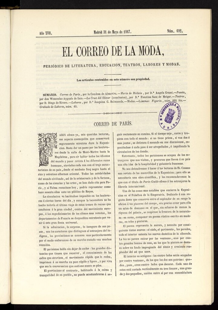 Miniatura de El Correo de la Moda: periódico del bello sexo del 31 de mayo de 1867