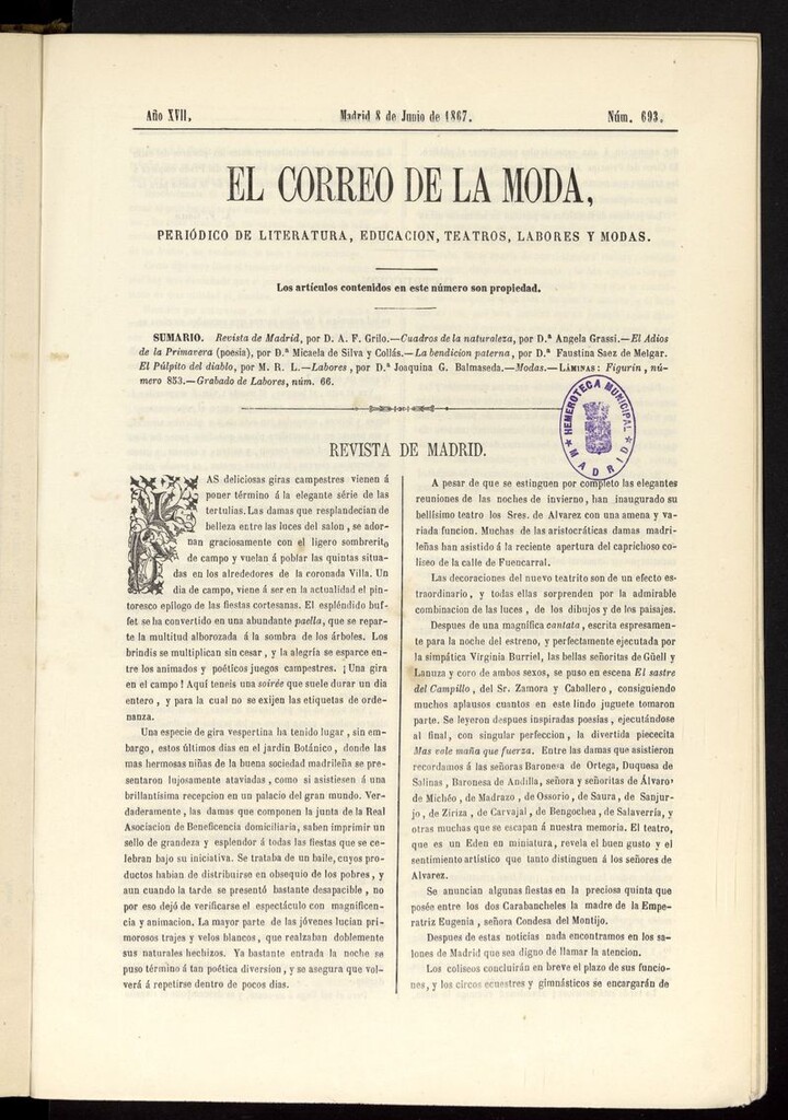 Miniatura de El Correo de la Moda: periódico del bello sexo del 8 de junio de 1867