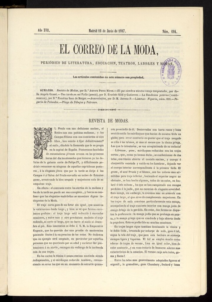 Miniatura de El Correo de la Moda: periódico del bello sexo del 16 de junio de 1867
