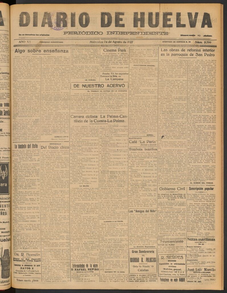 Miniatura de Diario de Huelva : periódico independiente del 24 de agosto de 1927