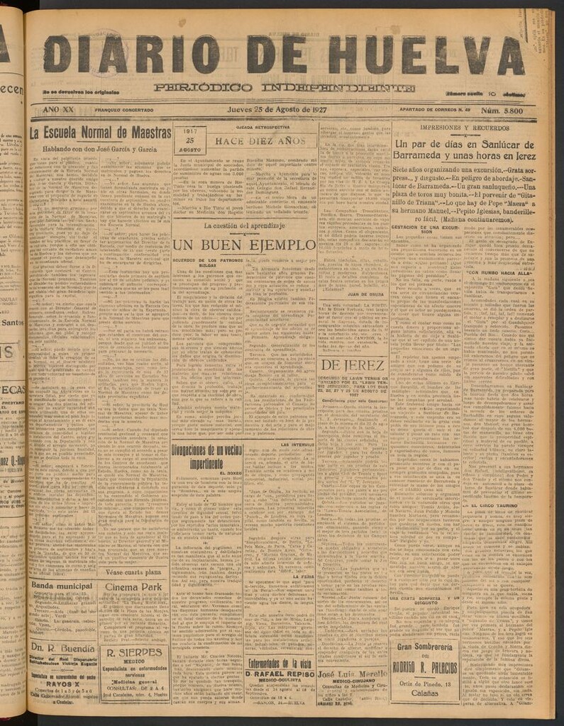 Miniatura de Diario de Huelva : periódico independiente del 25 de agosto de 1927