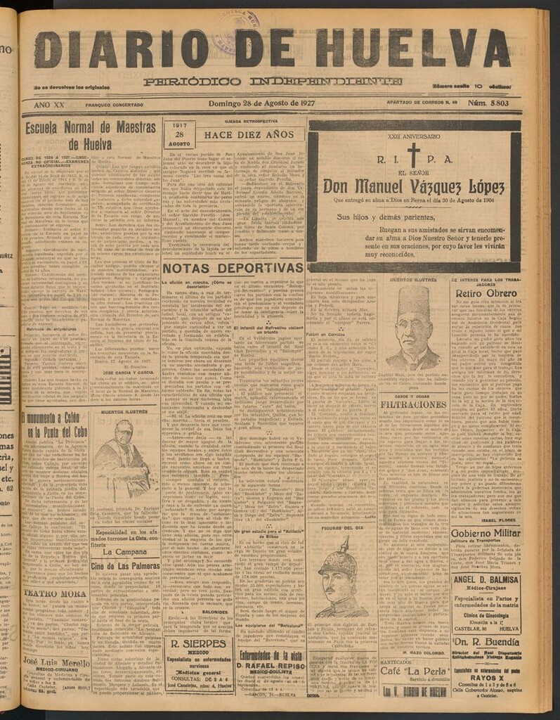 Miniatura de Diario de Huelva : periódico independiente del 28 de agosto de 1927