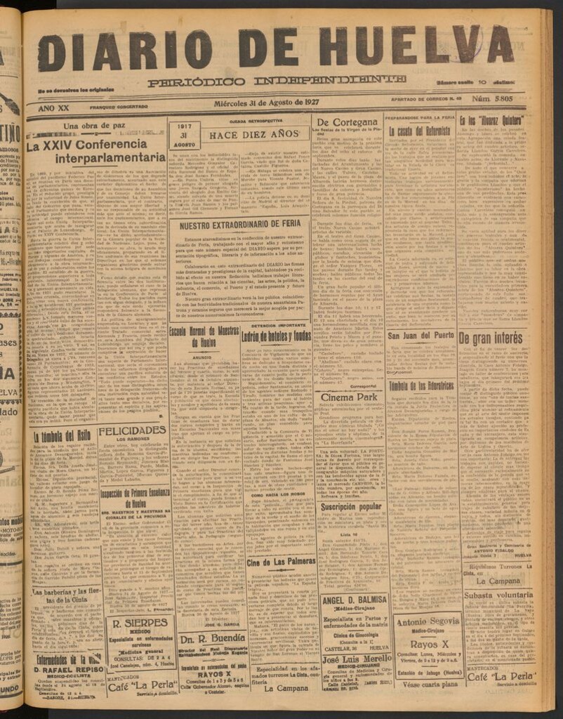 Miniatura de Diario de Huelva : periódico independiente del 31 de agosto de 1927