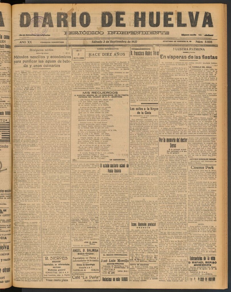 Miniatura de Diario de Huelva : periódico independiente del 3 de septiembre de 1927