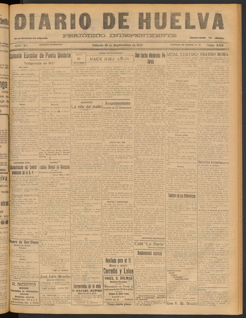Miniatura de Diario de Huelva : periódico independiente del 10 de septiembre de 1927