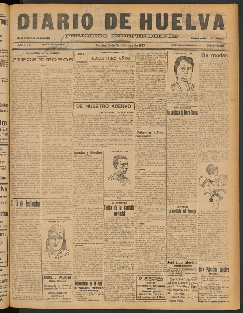 Miniatura de Diario de Huelva : periódico independiente del 13 de septiembre de 1927