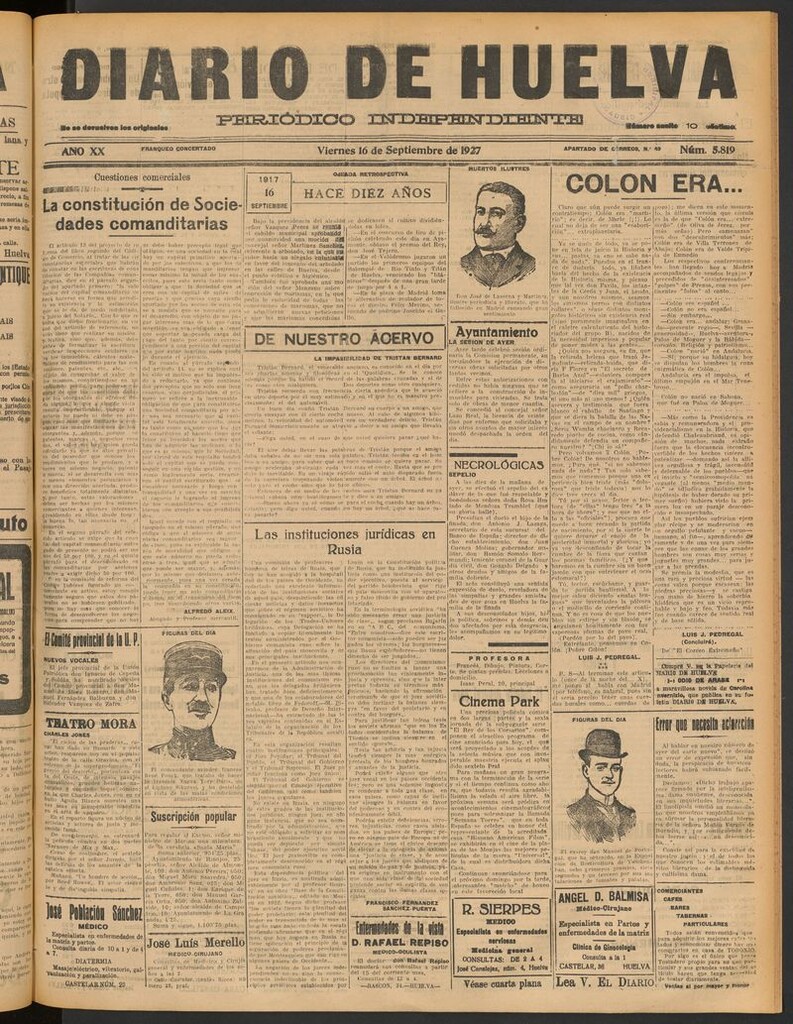 Miniatura de Diario de Huelva : periódico independiente del 16 de septiembre de 1927