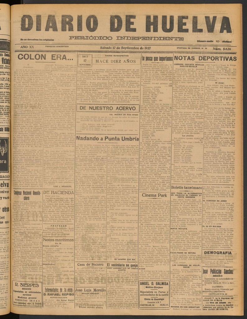 Miniatura de Diario de Huelva : periódico independiente del 17 de septiembre de 1927