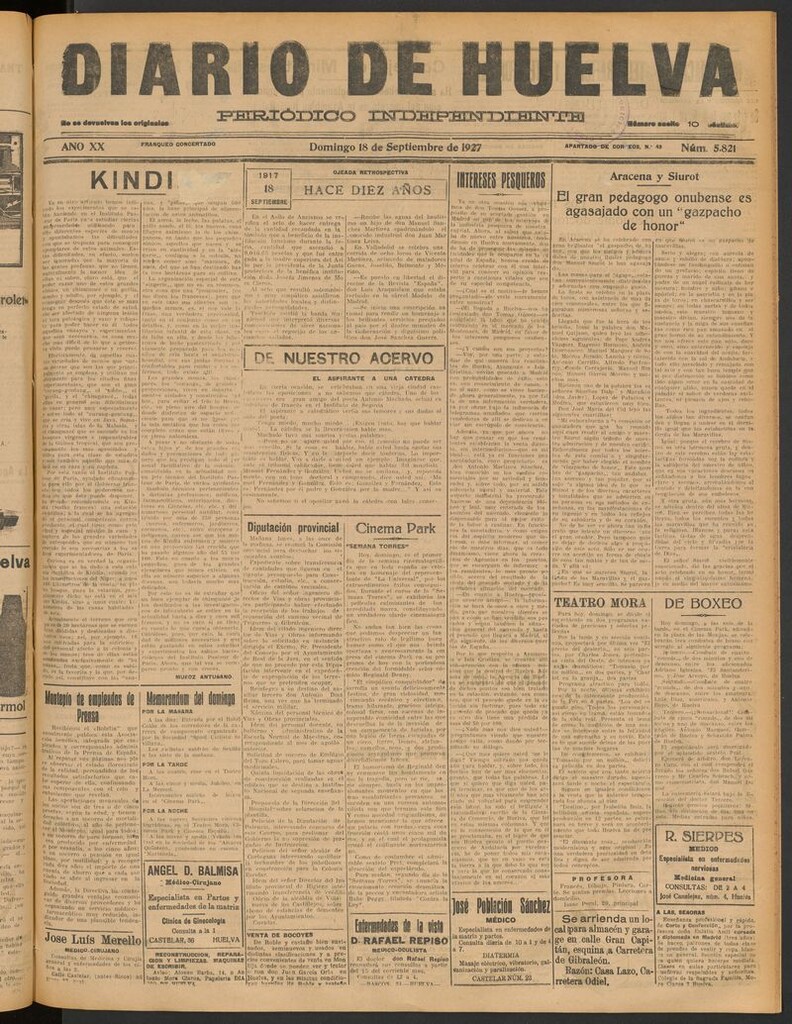 Miniatura de Diario de Huelva : periódico independiente del 18 de septiembre de 1927