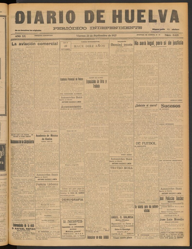 Miniatura de Diario de Huelva : periódico independiente del 23 de septiembre de 1927