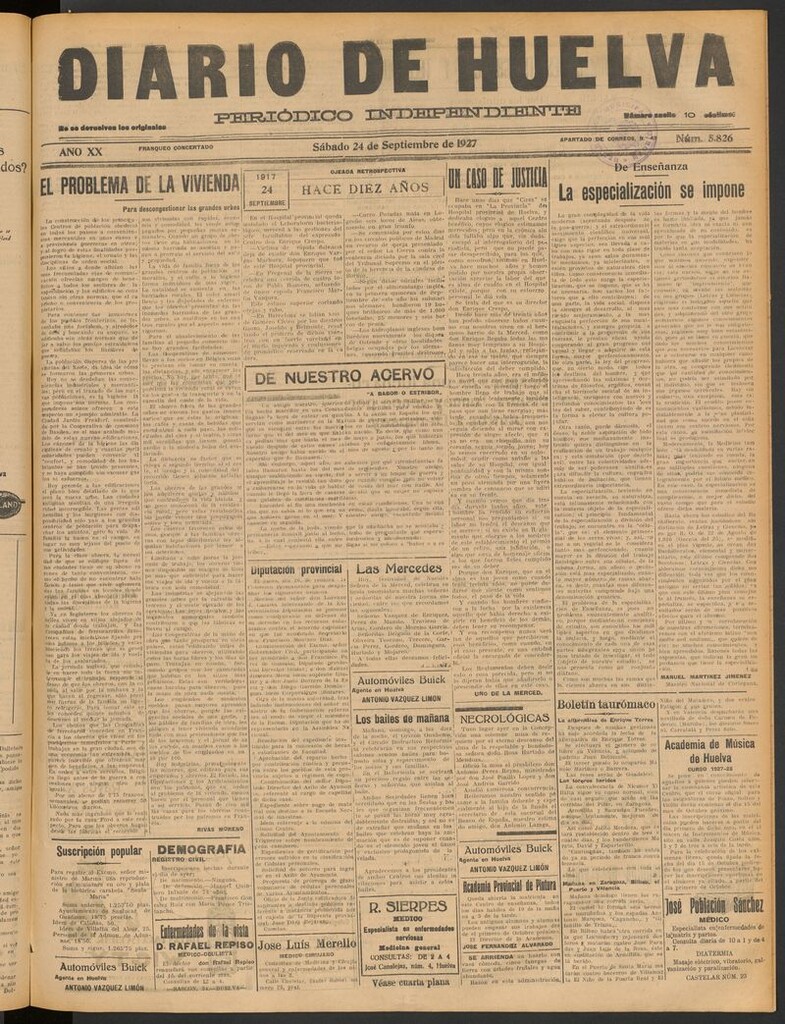 Miniatura de Diario de Huelva : periódico independiente del 24 de septiembre de 1927