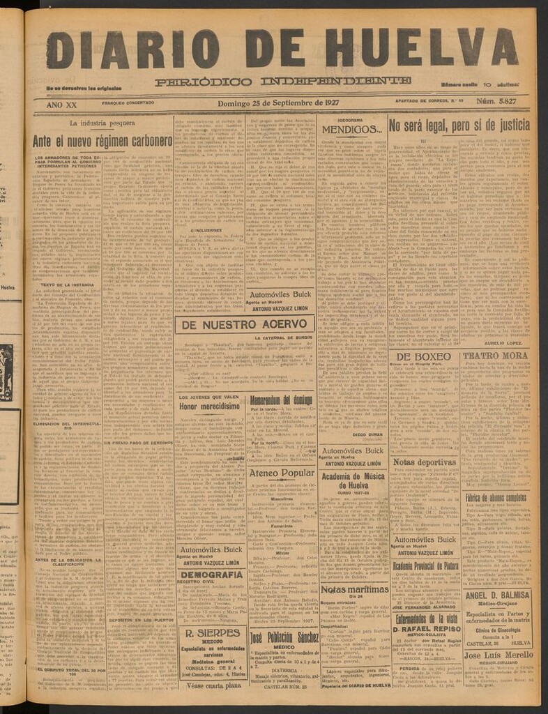 Miniatura de Diario de Huelva : periódico independiente del 25 de septiembre de 1927