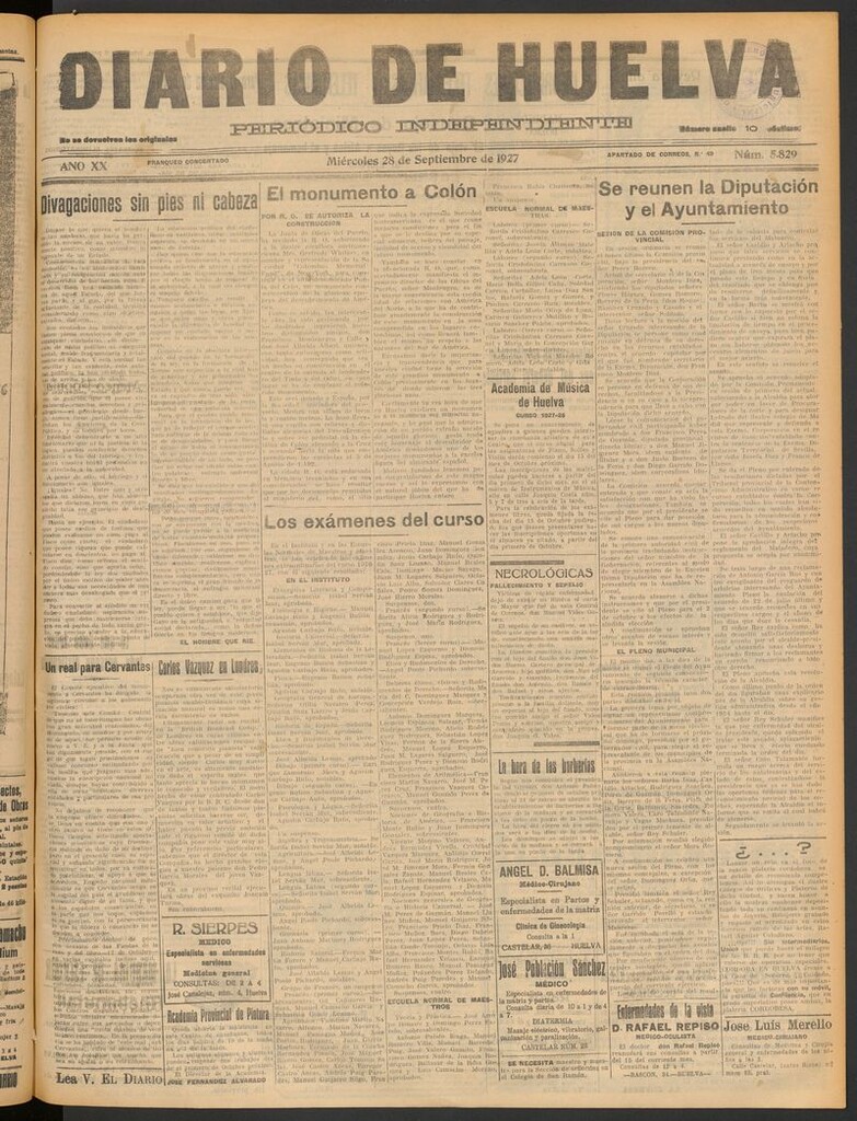 Miniatura de Diario de Huelva : periódico independiente del 28 de septiembre de 1927