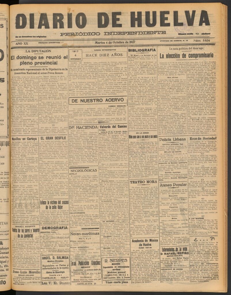 Miniatura de Diario de Huelva : periódico independiente del 4 de octubre de 1927