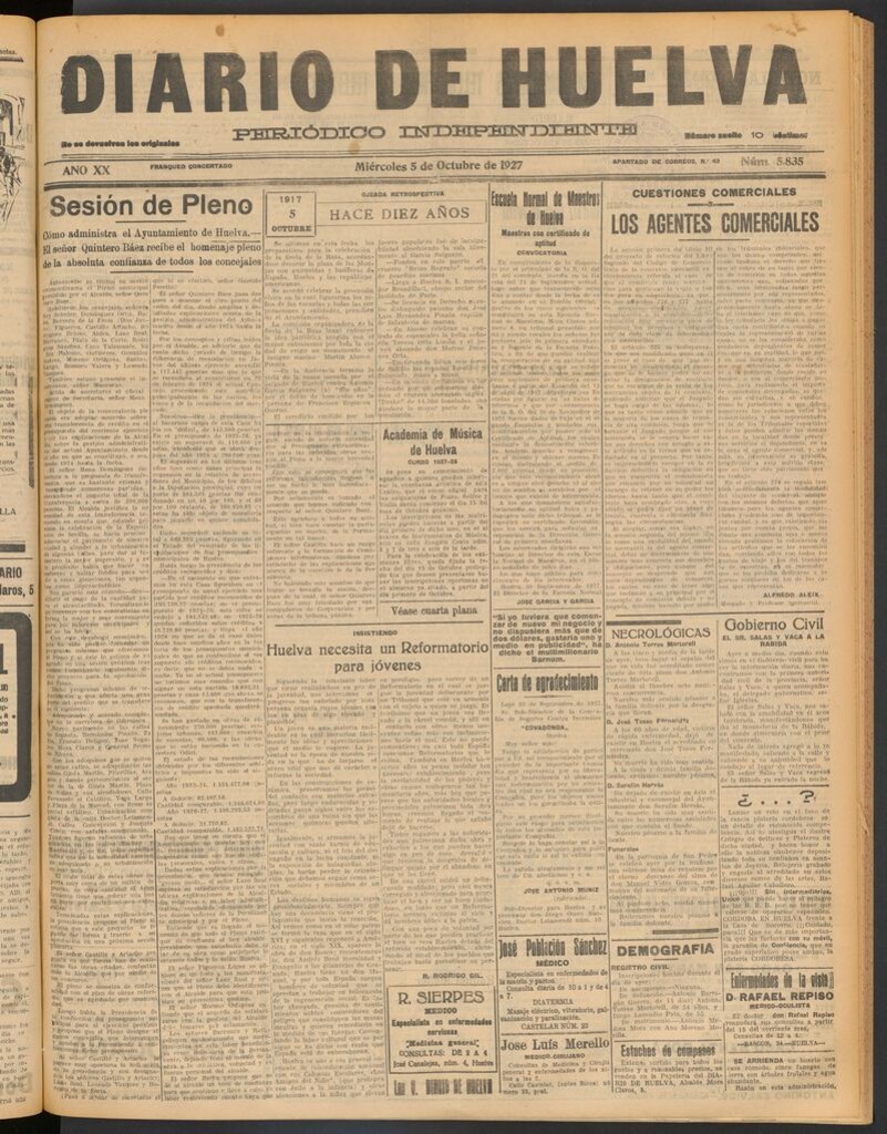 Miniatura de Diario de Huelva : periódico independiente del 5 de octubre de 1927