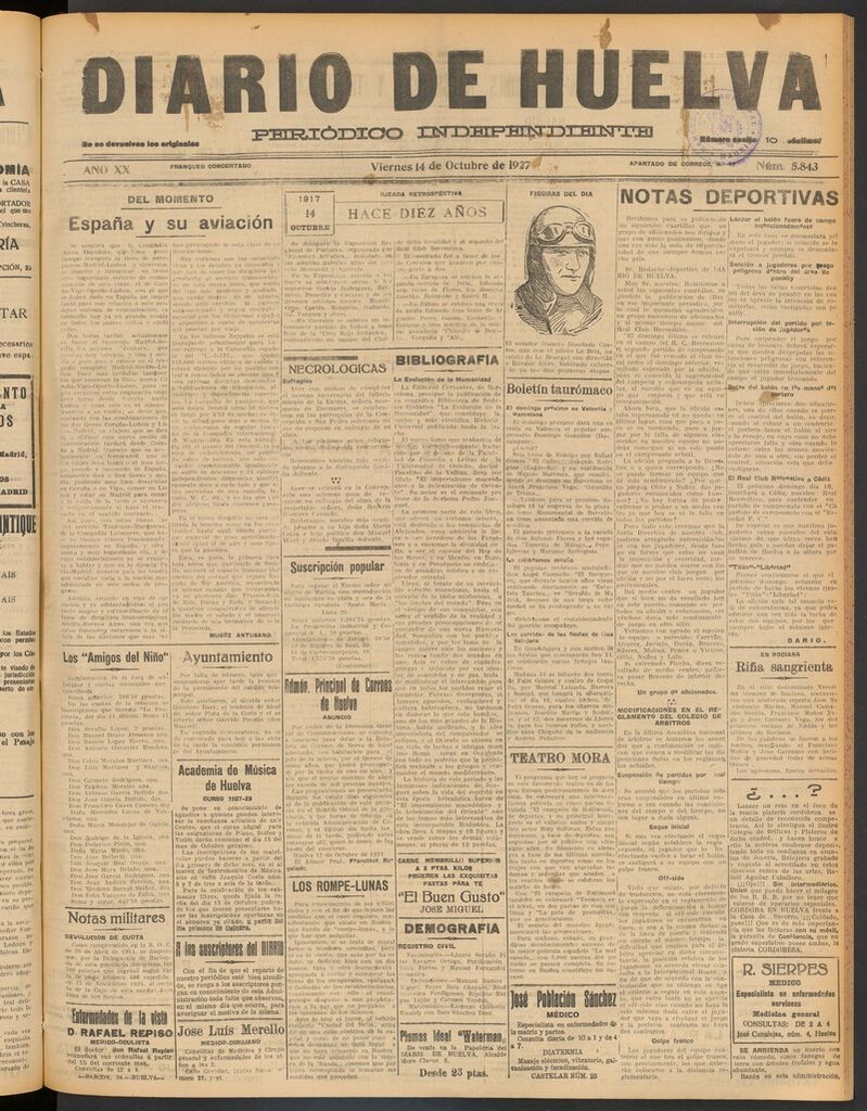 Miniatura de Diario de Huelva : periódico independiente del 14 de octubre de 1927