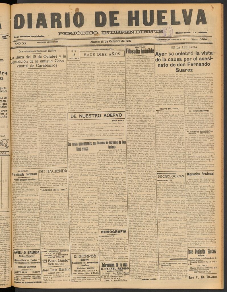 Miniatura de Diario de Huelva : periódico independiente del 18 de octubre de 1927