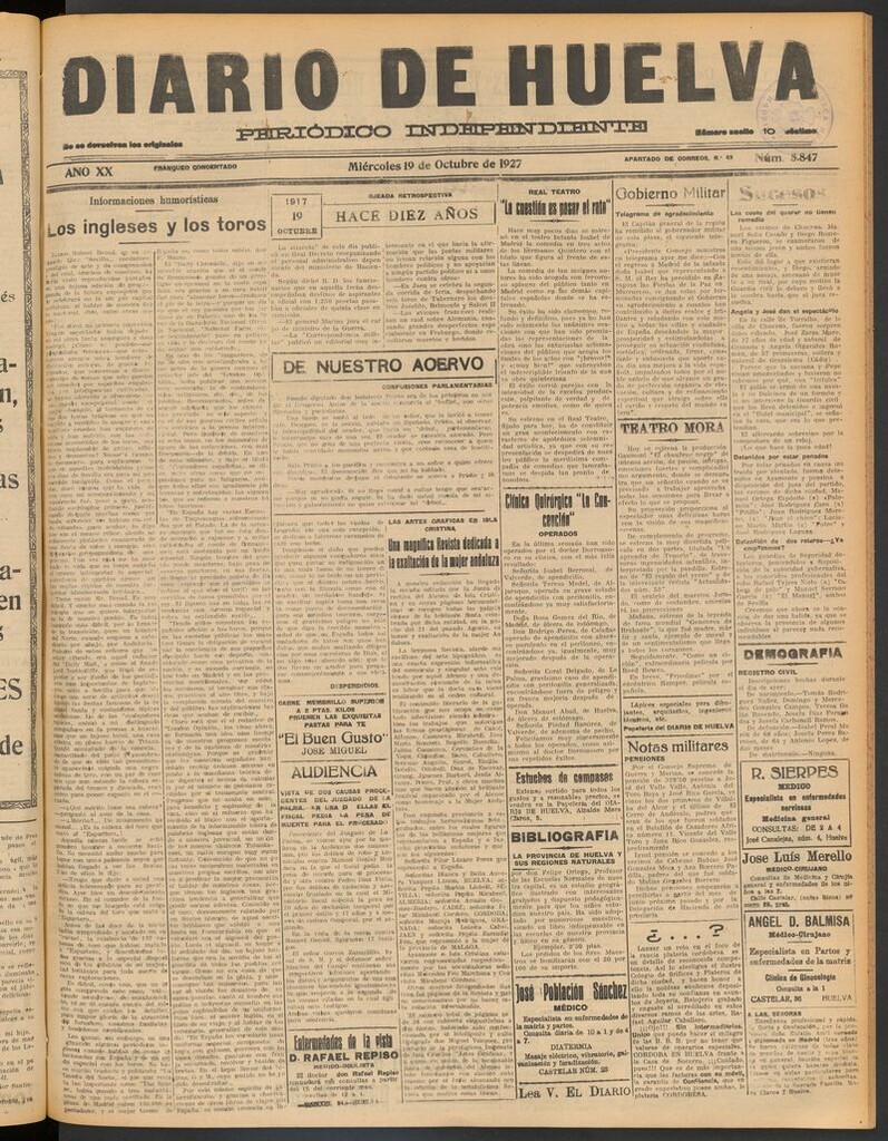 Miniatura de Diario de Huelva : periódico independiente del 19 de octubre de 1927