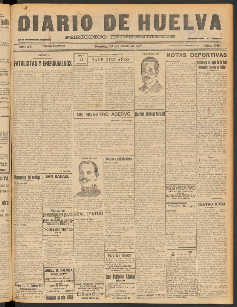 Miniatura de Diario de Huelva : periódico independiente del 23 de octubre de 1927