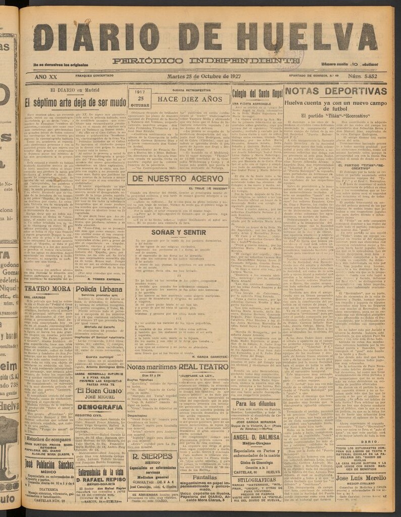 Miniatura de Diario de Huelva : periódico independiente del 25 de octubre de 1927